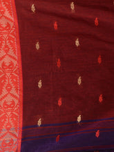 Load image into Gallery viewer, Purple Cotton Handspun Soft Saree With Nakshi Border And Contrast With Red Pallu