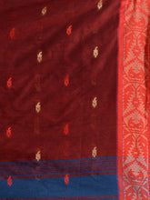 Load image into Gallery viewer, Yale Blue Cotton Handspun Soft Saree With Nakshi Border And Contrast With Red Pallu