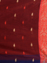Load image into Gallery viewer, Blue Cotton Handspun Soft Saree With Nakshi Border And Contrast With Red Pallu