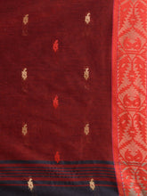 Load image into Gallery viewer, Licorise Black Cotton Handspun Soft Saree With Nakshi Border And Contrast With Red Pallu