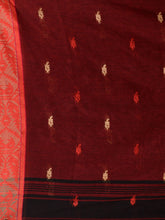 Load image into Gallery viewer, Black Cotton Handspun Soft Saree With Nakshi Border And Contrast With Red Pallu