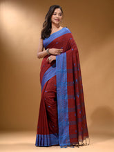 Load image into Gallery viewer, Brick Red Cotton Handspun Soft Saree With Texture Border