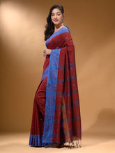 Load image into Gallery viewer, Brick Red Cotton Handspun Soft Saree With Texture Border