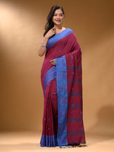 Load image into Gallery viewer, Magenta Cotton Handspun Soft Saree With Texture Border
