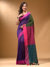 Load image into Gallery viewer, Purple Cotton Handspun Soft Saree With Contrast Multicolor Pallu