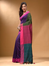 Load image into Gallery viewer, Purple Cotton Handspun Soft Saree With Contrast Multicolor Pallu