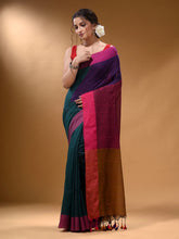 Load image into Gallery viewer, Teal Cotton Handspun Soft Saree With Contrast Multicolor Pallu