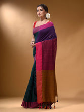 Load image into Gallery viewer, Teal Cotton Handspun Soft Saree With Contrast Multicolor Pallu