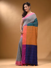 Load image into Gallery viewer, Grey Cotton Handspun Soft Saree With Contrast Multicolor Pallu