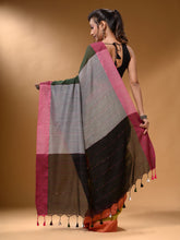 Load image into Gallery viewer, Sheen Green Cotton Handspun Soft Saree With Contrast Multicolor Pallu