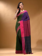 Load image into Gallery viewer, Green Cotton Handspun Soft Saree With Contrast Multicolor Pallu