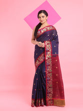 Load image into Gallery viewer, Blue Cotton Soft Saree With Floral Motifs