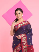 Load image into Gallery viewer, Blue Cotton Soft Saree With Floral Motifs