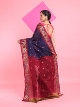 Load image into Gallery viewer, Blue Cotton Soft Saree With Floral Motifs