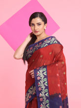 Load image into Gallery viewer, Red Cotton Soft Saree With Floral Motifs
