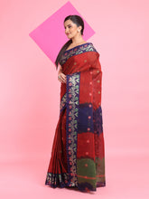 Load image into Gallery viewer, Red Cotton Soft Saree With Floral Motifs