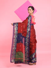 Load image into Gallery viewer, Red Cotton Soft Saree With Floral Motifs