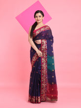 Load image into Gallery viewer, Blue Cotton Soft Saree With Floral Motifs
