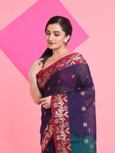 Load image into Gallery viewer, Blue Cotton Soft Saree With Floral Motifs