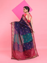 Load image into Gallery viewer, Blue Cotton Soft Saree With Floral Motifs