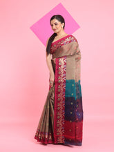 Load image into Gallery viewer, Beige Cotton Soft Saree With Floral Motifs