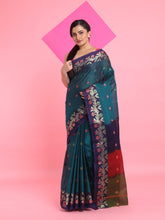 Load image into Gallery viewer, Teal Green Cotton Soft Saree With Floral Motifs