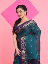 Load image into Gallery viewer, Teal Green Cotton Soft Saree With Floral Motifs