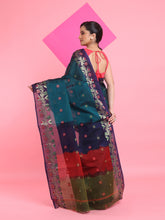 Load image into Gallery viewer, Teal Green Cotton Soft Saree With Floral Motifs