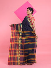 Load image into Gallery viewer, Navy Blue Cotton Handspun Saree With Temple Borders