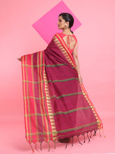 Load image into Gallery viewer, Fuchsia Cotton Handspun Saree With Temple Borders