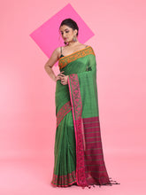 Load image into Gallery viewer, Green Cotton Handspun Saree With Nakshi Border