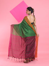 Load image into Gallery viewer, Green Cotton Handspun Saree With Nakshi Border