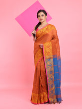 Load image into Gallery viewer, Rust Cotton Handspun Saree With Paisley Border