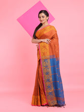 Load image into Gallery viewer, Rust Cotton Handspun Saree With Paisley Border