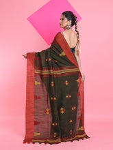 Load image into Gallery viewer, Seaweed Green Cotton Handspun Saree With Thread Work