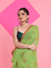 Load image into Gallery viewer, Light Green Cotton Saree With Texture Pattern