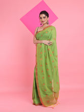 Load image into Gallery viewer, Light Green Cotton Saree With Texture Pattern