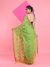 Load image into Gallery viewer, Light Green Cotton Saree With Texture Pattern