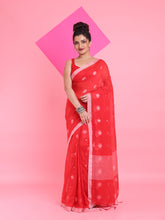 Load image into Gallery viewer, Red Cotton Saree With Texture Pattern