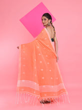 Load image into Gallery viewer, Orange Cotton Saree With Texture Pattern