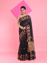 Load image into Gallery viewer, Black Cotton Saree With Texture Pattern