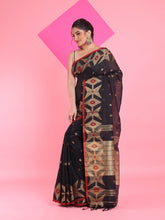 Load image into Gallery viewer, Black Cotton Saree With Texture Pattern