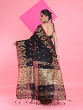 Load image into Gallery viewer, Black Cotton Saree With Texture Pattern