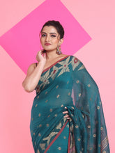 Load image into Gallery viewer, Teal Cotton Saree With Texture Pattern