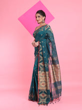 Load image into Gallery viewer, Teal Cotton Saree With Texture Pattern