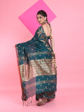Load image into Gallery viewer, Teal Cotton Saree With Texture Pattern