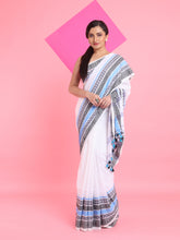 Load image into Gallery viewer, White Cotton Saree With Texture Borders