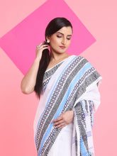 Load image into Gallery viewer, White Cotton Saree With Texture Borders