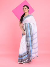 Load image into Gallery viewer, White Cotton Saree With Texture Borders