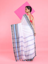 Load image into Gallery viewer, White Cotton Saree With Texture Borders